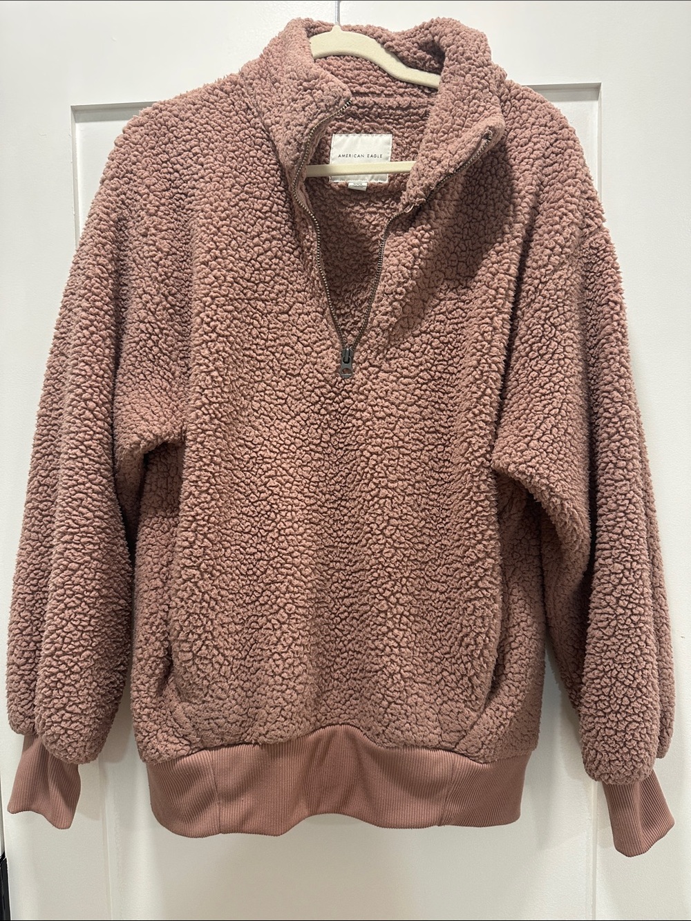 American Eagle Outfitters Dusty Rose Sherpa Half-Zip Pullover